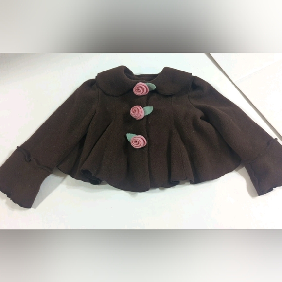 Mack & Co Brown Toddler 18mth Pea Coat with Pink Roses - Picture 1 of 8